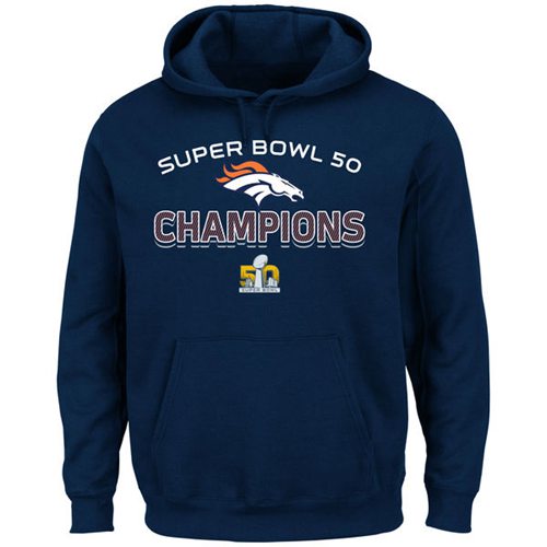 Denver Broncos Majestic Super Bowl 50 Champions Beyond Victory Hoodie Navy - Click Image to Close